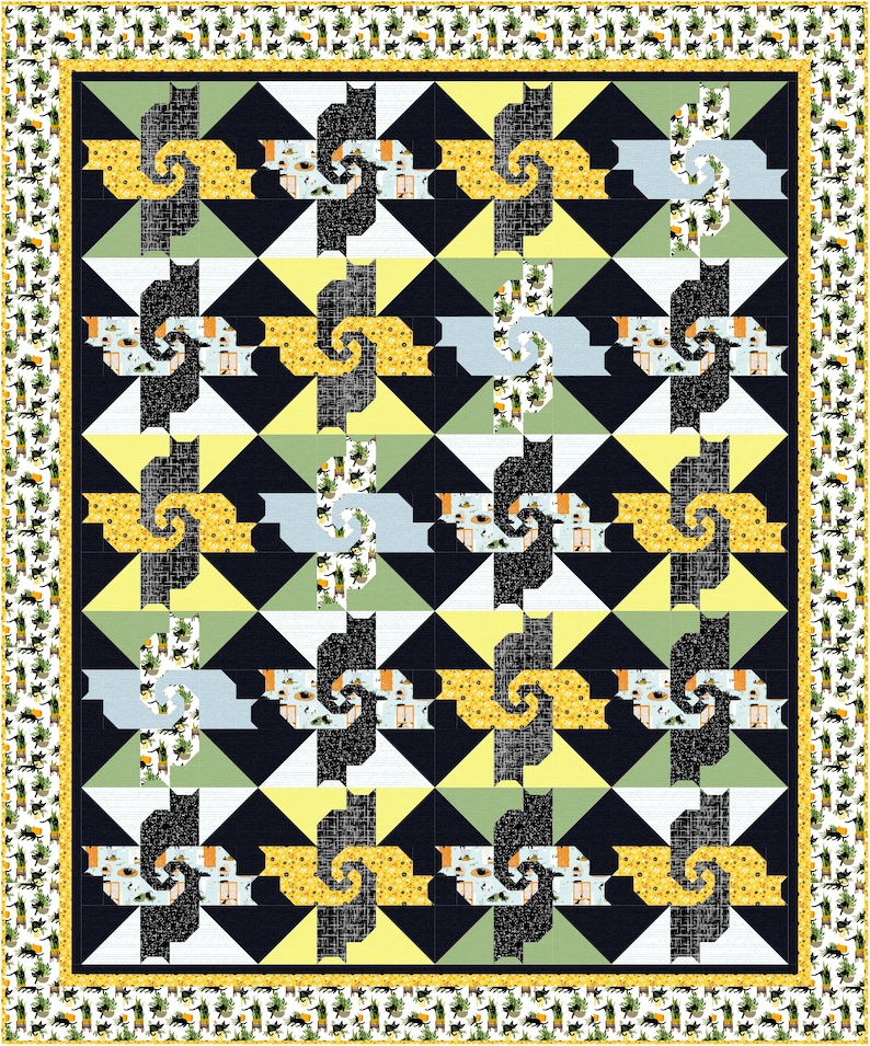 Cats in the Kitchen quilt pattern downloadable, quilt pattern, queen, twin, baby image 2