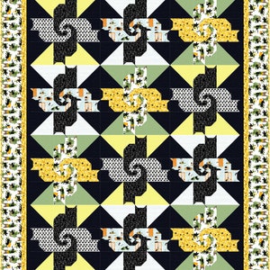 Cats in the Kitchen quilt pattern downloadable, quilt pattern, queen, twin, baby image 1