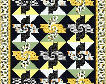 Cats in the Kitchen quilt pattern - downloadable, quilt pattern, queen, twin, baby