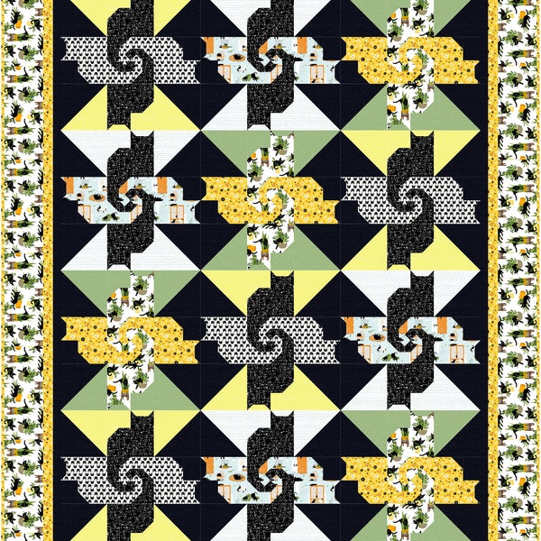 Cats in the Kitchen quilt pattern - downloadable, quilt pattern, queen, twin, baby