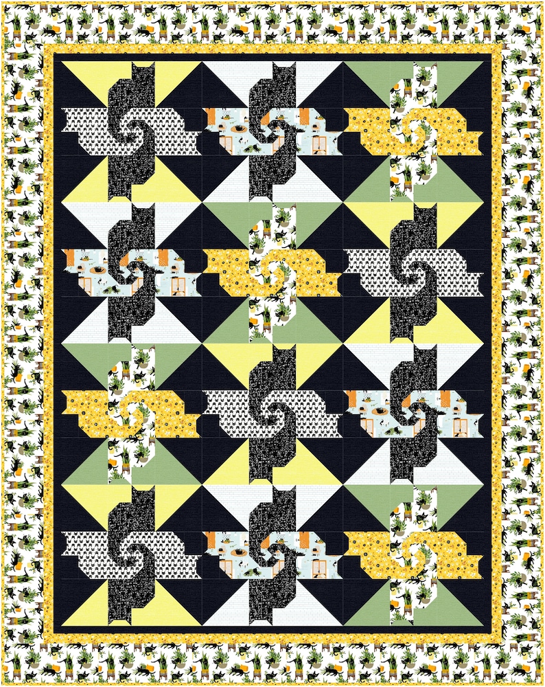 Cats in the Kitchen quilt pattern downloadable, quilt pattern, queen, twin, baby image 1