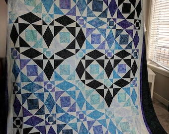 Our Hearts Will Go On, Queen size quilt kit, batiks, Storm at Sea variation