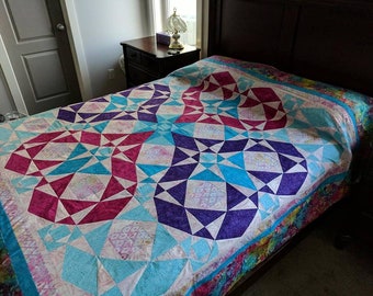 Padrão de colcha Forever, Tempestade no Mar, Viciado em Tecido, batik, Rainha, Manta, Tesouros Atemporais, Northcott