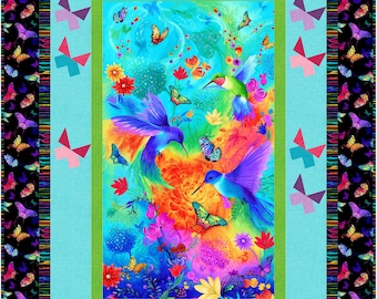 Aqua Hummingbird Whirlwind 24.5in x 44in Panel Timeless Treasures