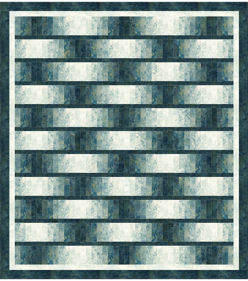 May include: A quilt with a white and blue checkered pattern. The quilt is made up of small squares of fabric, each with a different shade of blue. The quilt is bordered by a dark blue fabric.