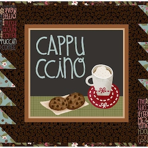 Könnte beinhalten: Drei gerahmte Illustrationen mit Kaffee-Sprüchen. Der erste Rahmen sagt "COFFEE is always the ANSWER!" und zeigt eine Tasse Kaffee auf einem Untersetzer. Der zweite Rahmen sagt "CAPPU ccino" und zeigt eine Tasse Cappuccino mit einem Keks auf einem Teller. Der dritte Rahmen sagt "COFFEE TALK" und zeigt eine Tasse Kaffee mit einem Herz-Design im Schaum und einen Milchkännchen.