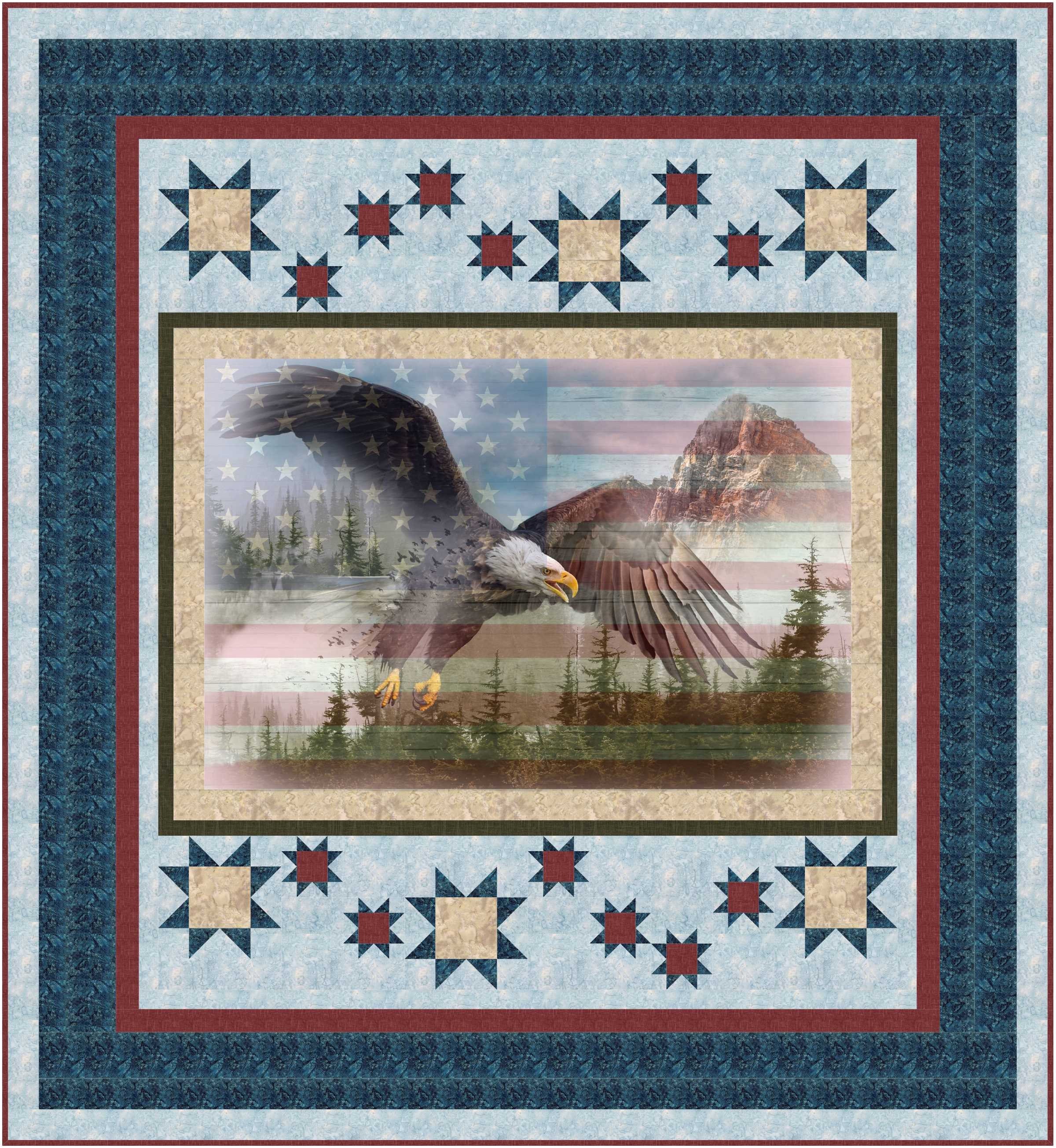 Patriotic Quilt Panel 35.5 x 44 Quilt of Valor quilting fabric Miltary  fabric