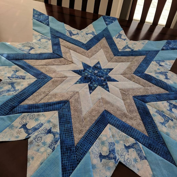 Star Shaped Table Topper or Tree Skirt quilt pattern. PDF download.