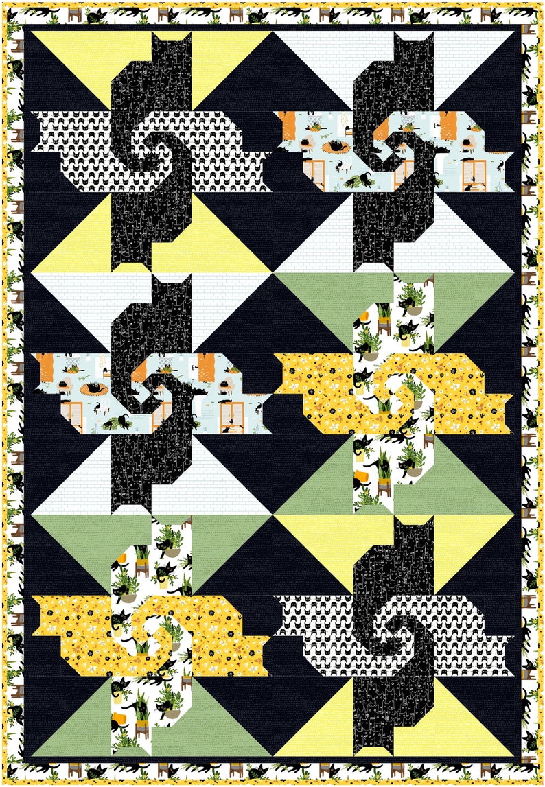 Cats in the Kitchen quilt pattern downloadable, quilt pattern, queen, twin, baby image 3