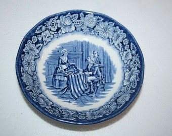 Staffordshire England Liberty Blue Berry Bowl Colonial Scenes Betsy Ross 5"