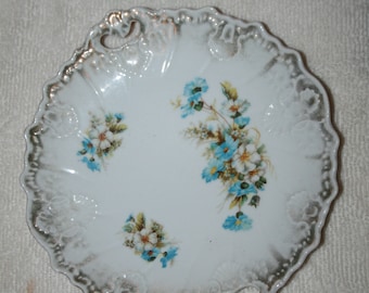 German handpainted reticulated 10" plate blue roses