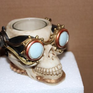 Steampunk Smiling Skull Votive Tealight Holder Yankee Candle Halloween NIB