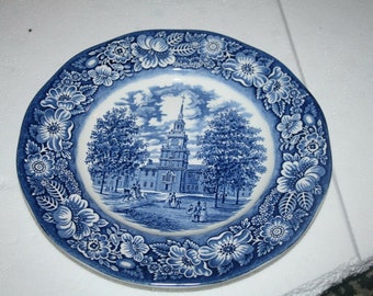 6 Staffordshire England Liberty Blue Historic Colonial Scenes Bread Butter Plate 6 inch