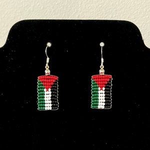 Free Palestine FLAG Sterling Silver Earrings Palestinian Ceasefire Bead Beaded Leftist Left Falasteen Gaza Watermelon Human Rights Protest