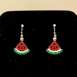 Watermelon SMALL Free Palestine Sterling Silver Earrings Mini Palestinian Flag Colors Bead Beaded Slice Leftist Falasteen Gaza Ceasefire