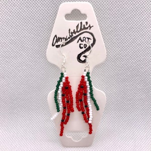 Watermelon XS Beaded Earrings Extra Small Free Palestine Palestinian Ceasefire Flag Colors Short Light Fringe Thread Bead Beads Protest
