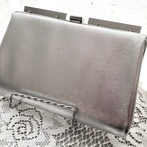 Vintage 50s Rhinestone Evening Bag | Hollywood Regency Silver Metallic Purse | Retro Handbag | Bridal Wedding Prom Cocktail Party Clutch