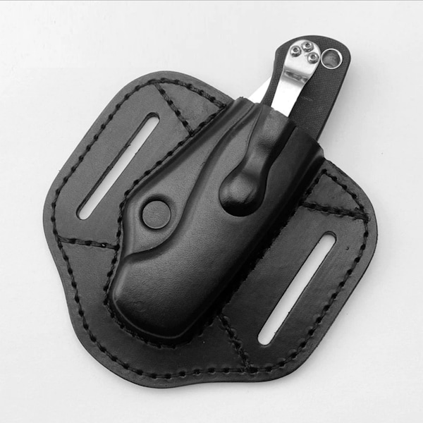 Leather pancake sheath pouch holster for Spyderco Military Para3 C223 Para2 C81