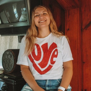 More Love 70's Inspired Tee - Love More Retro Red Heart Graphic TShirt