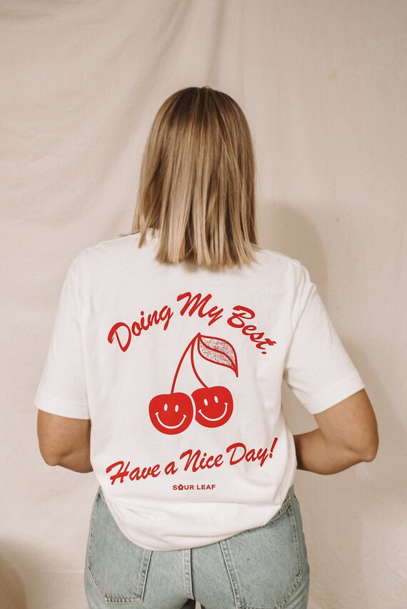 Doing My Best Smiley Face Cherry T-shirt - 90s Smiley Face 