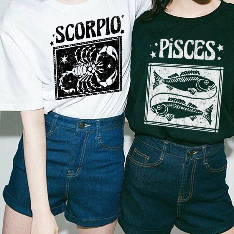 Black and White Graphic Astrology Tee Best Friend Astrology Zodiac Signs T-Shirt Black Zodiac Tee White Astrology T-Shirt image 3