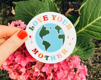 Mother Earth Sticker / Earth Day Bumper Sticker /70s Inspired Mother Lover Retro Sticker / Laptop Water bottle Travel Sticker