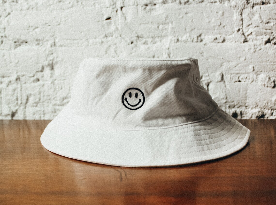 90s Smiley Face Bucket Hat White Bucket Hat 90s Inspired Etsy
