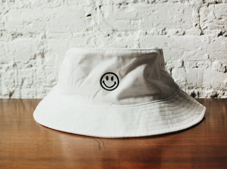 90s Smiley Face Bucket Hat White Bucket Hat 90s Inspired Etsy