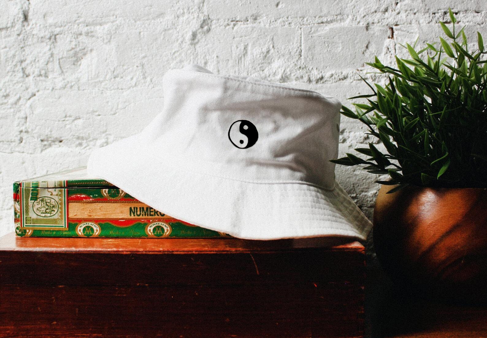 Yin Yang White Bucket Hat Embroidered White Bucket Hat Etsy