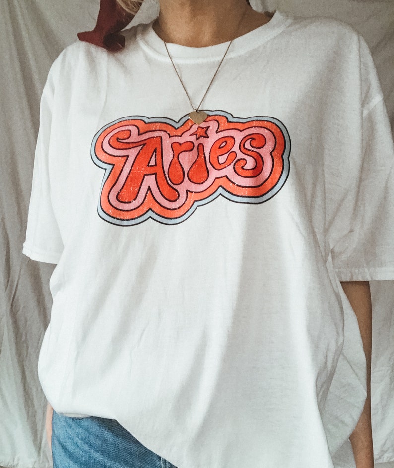 70s Inspired Astrology Tee Retro Inspired Aries Graphic T-Shirt Virgo Zodiac T-Shirt Astrology Short Sleeve Tee Zodiac Present image 1