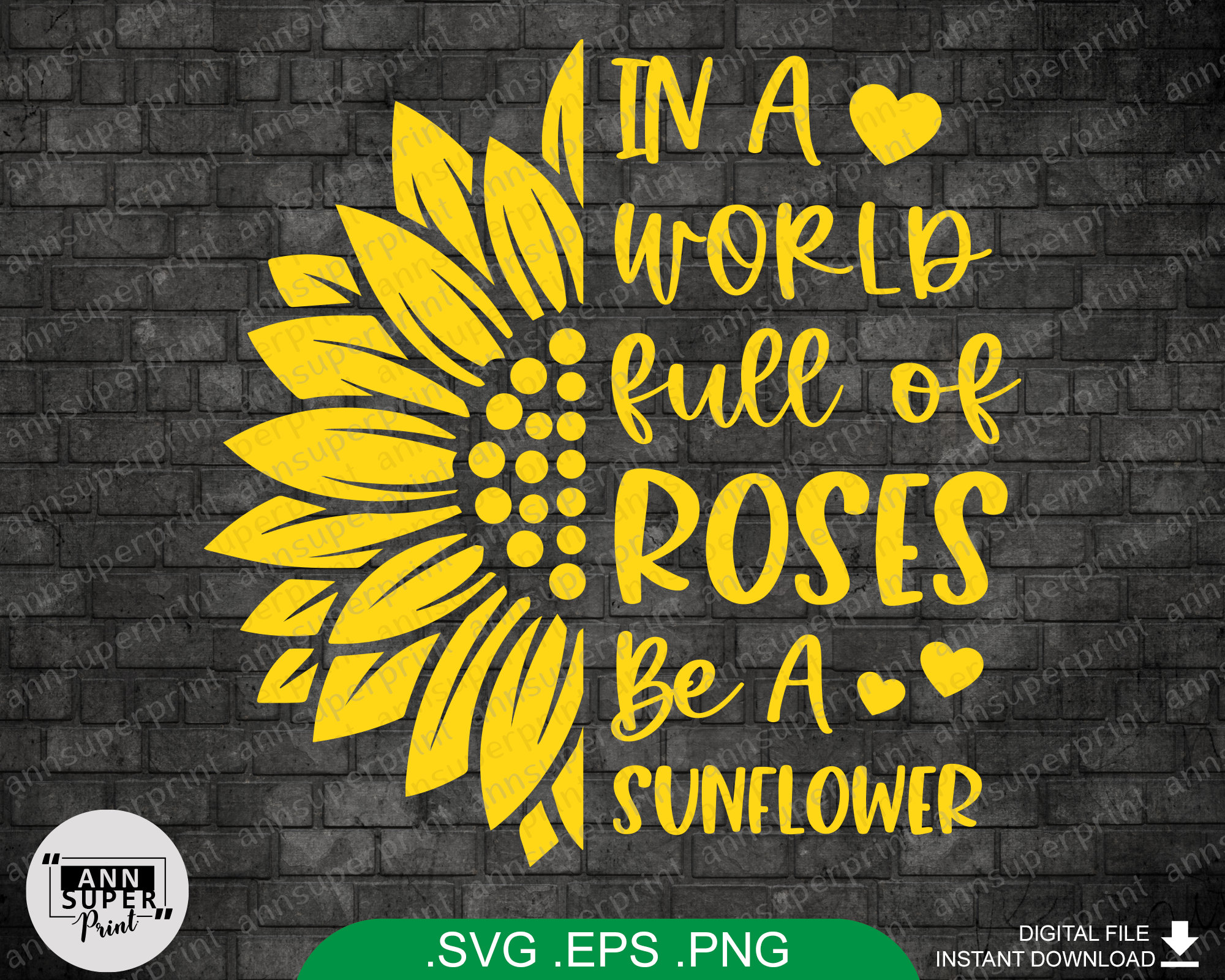 In a world full of roses be a sunflower svg half sunflower | Etsy