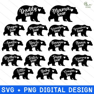 Svg famille Bundle, famille ours svg, svg maman ours, papa ours svg, svg maman, soeur ours svg, grand-mère ours, fichier png pour cricut