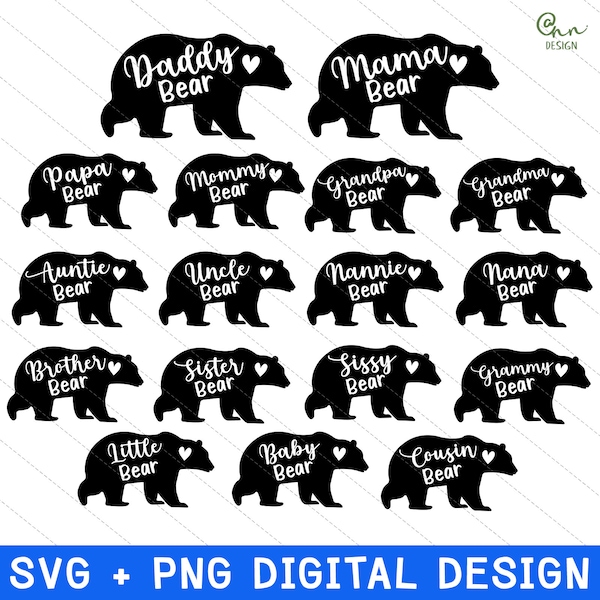 Family Bundle svg, Bear Family svg, Mama Bear svg, Papa Bear svg, Mama svg, Sister Bear svg, Grandma Bear, png file for cricut