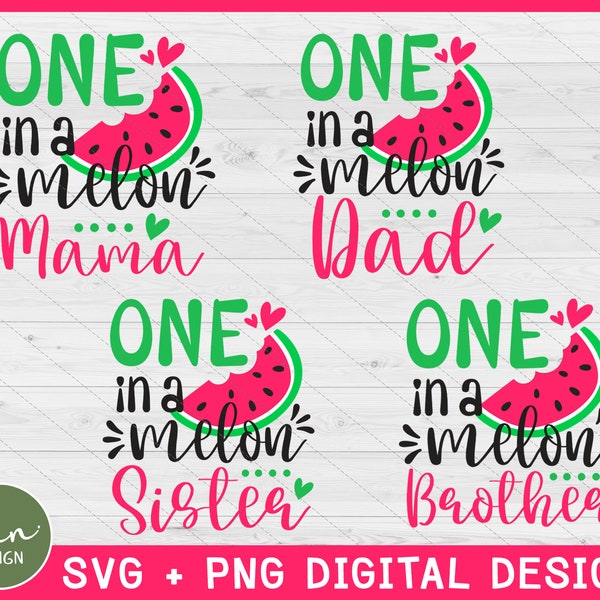 One In a Melon SVG Bundle, Watermelon Svg, Summer Svg, Vacation Svg, Summer Quotes, Matching Family Svg, Summer Fruit Svg, Instant Download