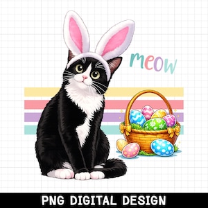 Easter Cat PNG, Bunny Ears Kitten, Kawaii Clipart, Spring Design (Digital Download)