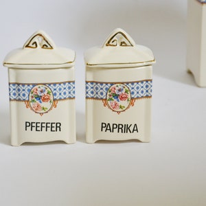 Vanaf € 23,- Keukenbus voor peper en paprika, keramiek, wit, roze rozen, blauw, wit, opbergcontainer, Mid Century, eeuwwisseling