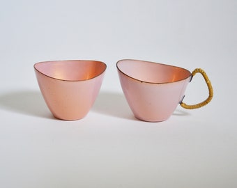 Sucrier/Laitier émaillé style Mid-Century Modern, style années 50/60, idéal pour les amateurs de thé ou d'espresso.