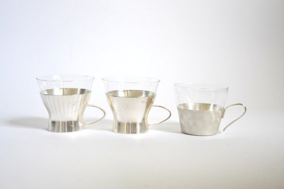 Ab WMF Teetassen Mid Century Versilbert Schott Mainz Jenaer Glas Vintage Geschenk Teetrinker Küche 1960er 60er Geschenk Tee BFF MCM Silber