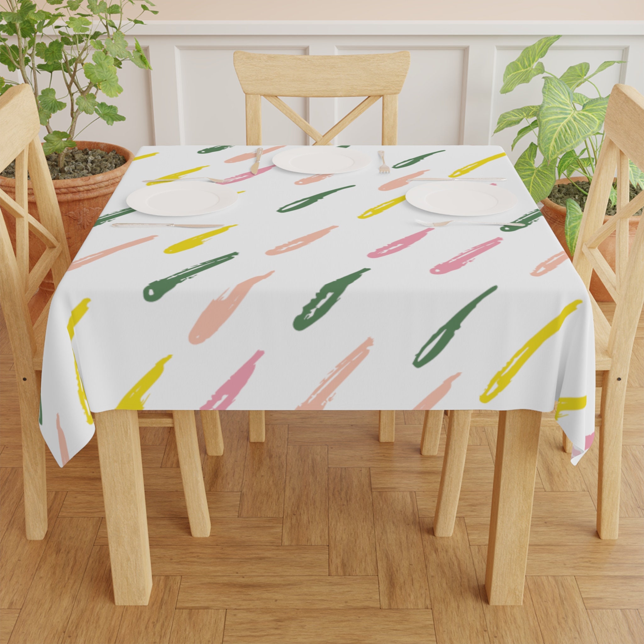 Green Pink Abstract Art Square Tablecloth Indoor Outdoor Decor Kitchen Dining Room Table Covering Housewarming Gift Hawaiian