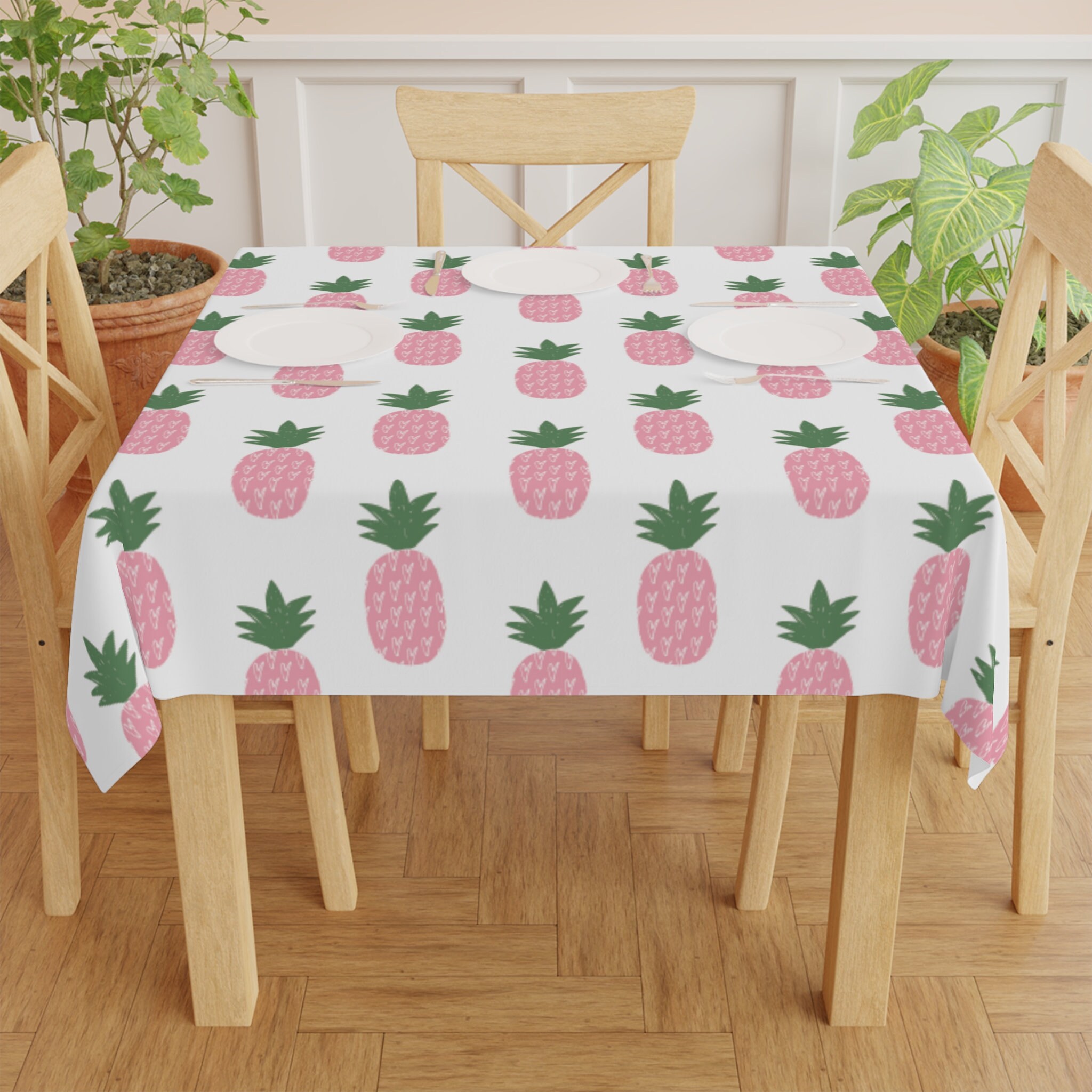 Pink Pineapples Square Tablecloth Fruit Indoor Outdoor Decor Kitchen Dining Room Table Covering Housewarming Gift Linen