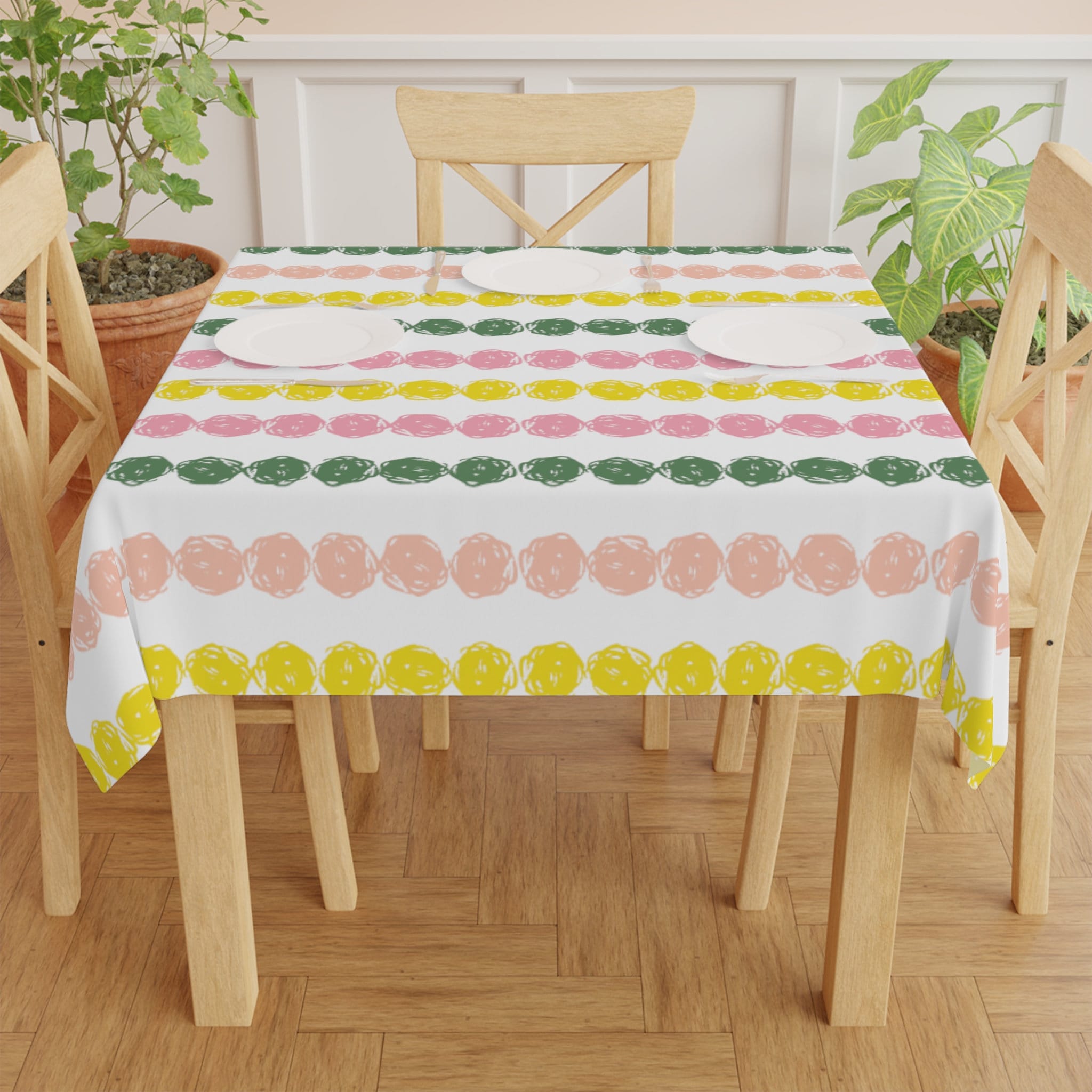 Orange Yellow Circles Design Square Tablecloth Indoor Outdoor Decor Kitchen Dining Room Table Covering Housewarming Gift