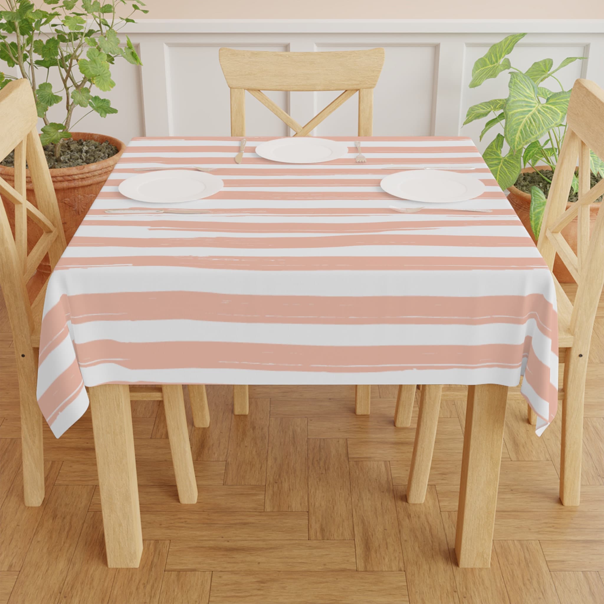 Orange Paint Stripe Square Tablecloth Indoor Outdoor Decor Kitchen Dining Room Table Covering Housewarming Gift Hawaiian Luau