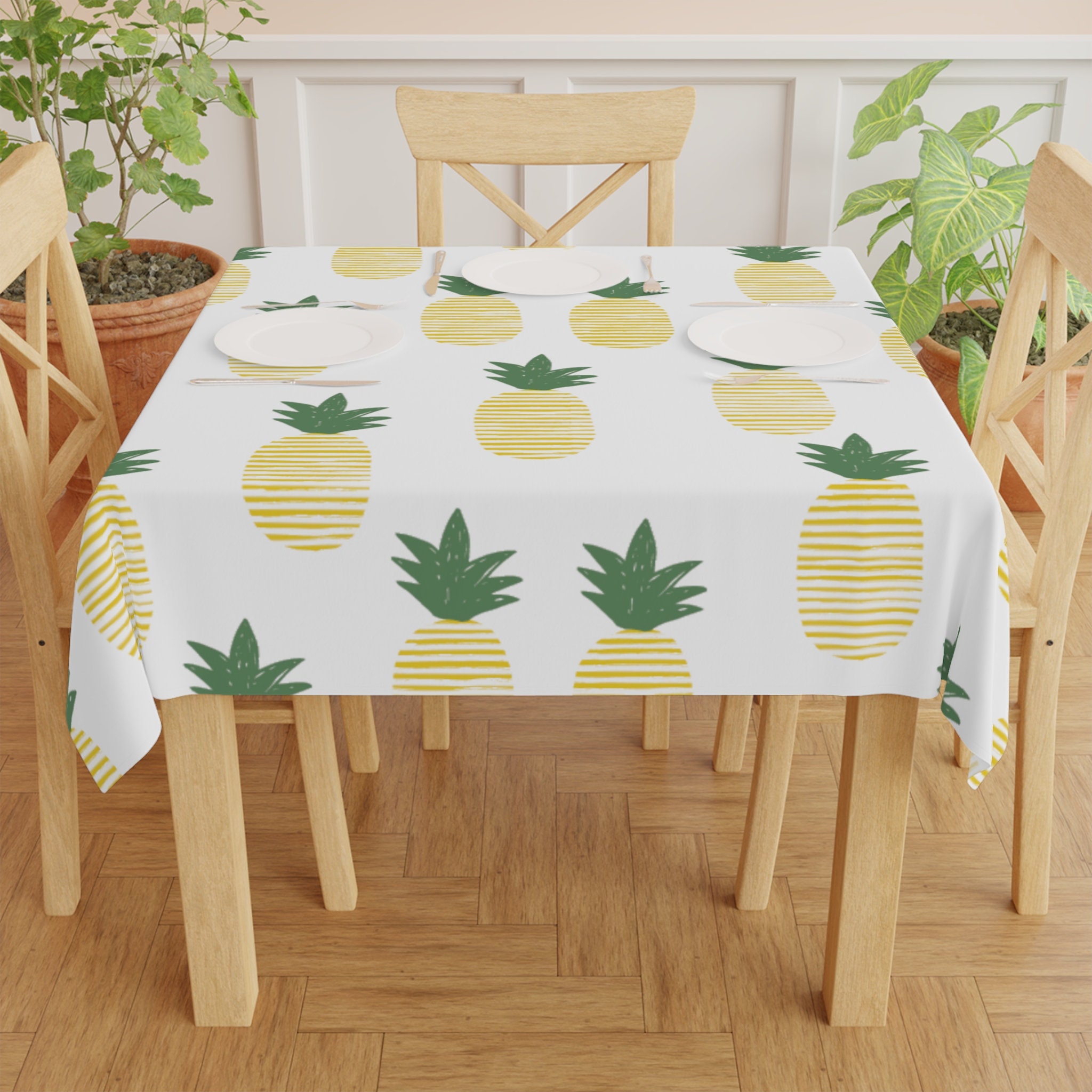 Yellow Pineapple Square Tablecloth Fruit Indoor Outdoor Decor Kitchen Dining Room Table Covering Housewarming Gift Linen