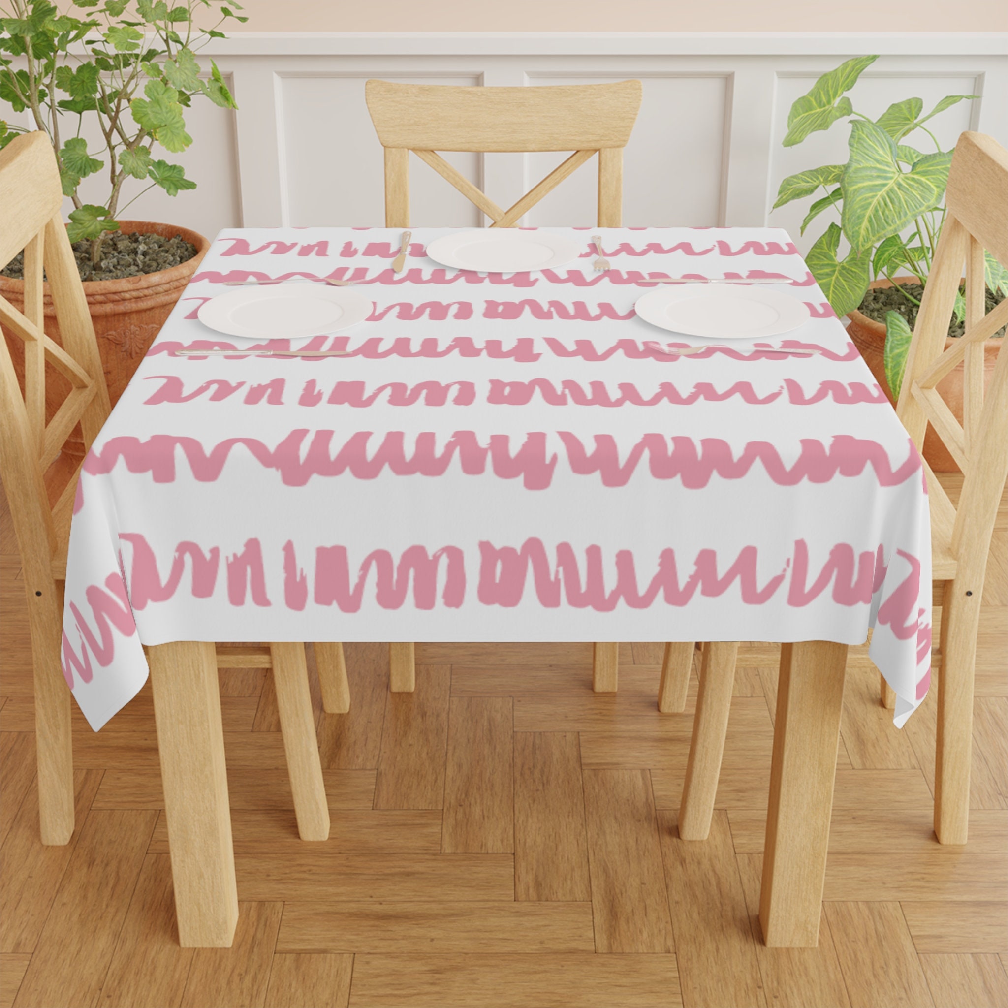 Pink Scribble Square Tablecloth Fruit Indoor Outdoor Decor Kitchen Dining Room Table Covering Housewarming Gift Linen