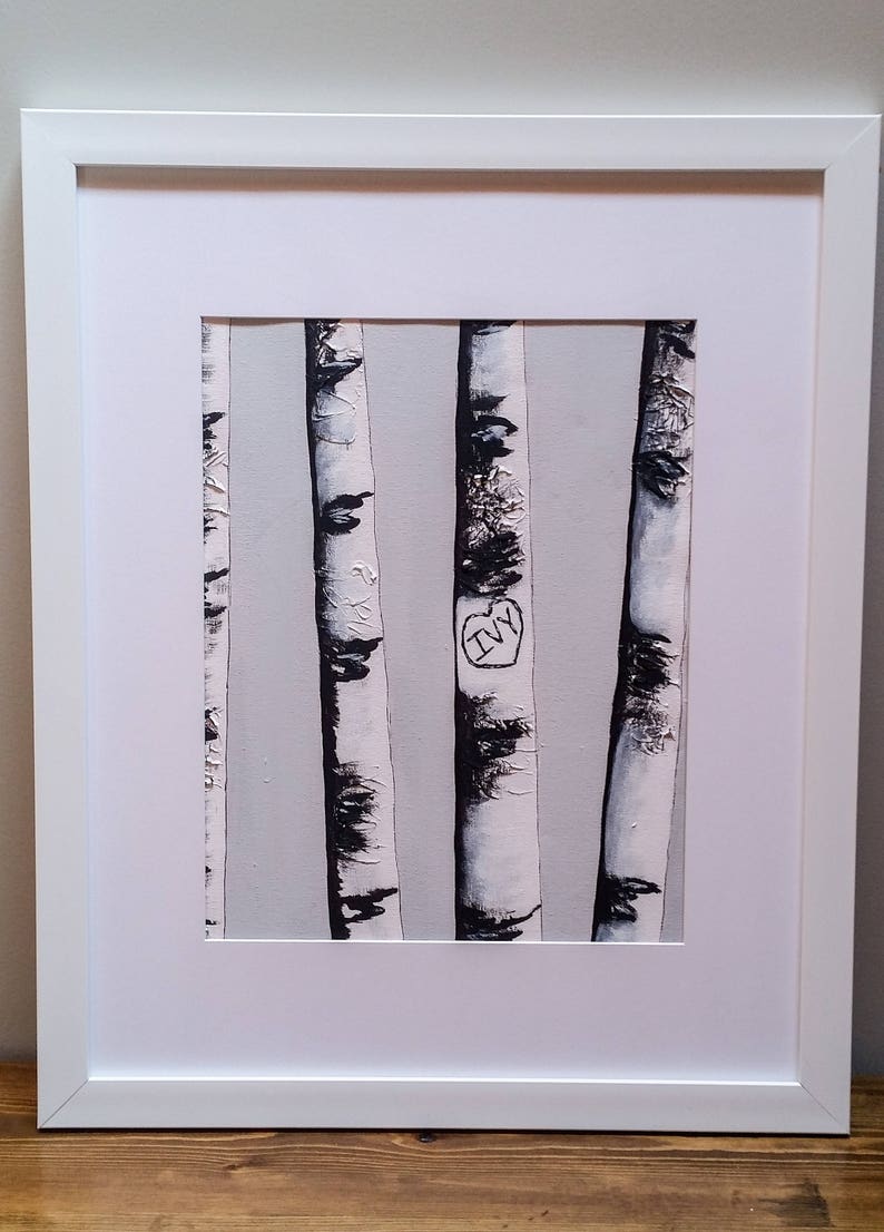 Custom Birch Tree Painting, Personalized Gift, Birch Tree Art, Initials ...