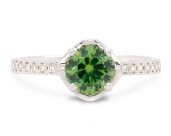 1.14 ct Russian Demantoid 14KT White Gold Ring with Diamonds