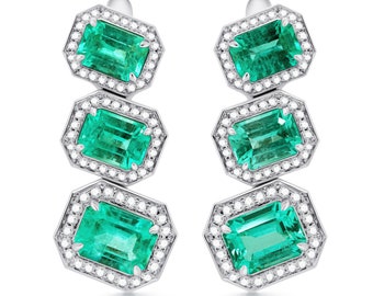 Russian Emerald and Diamond 18K Gold Drop Earrings