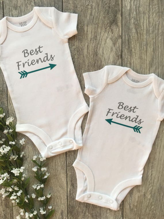 Double Trouble Twin Best Friend Outfits Baby Girls Unisex Twins Onesies Newborn