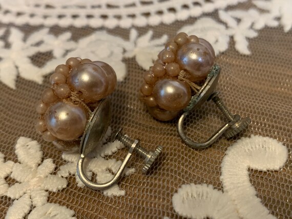 Antique Rose Color Faux Pearl Earrings - image 3