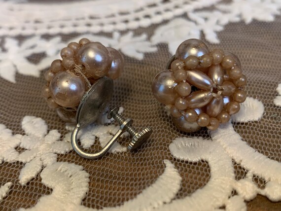 Antique Rose Color Faux Pearl Earrings - image 4